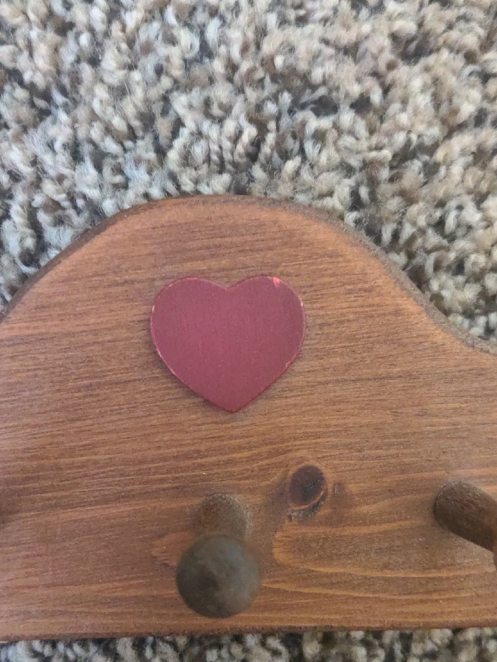 Wooden Wall Hook Rack w/ Red Heart Accent To Hang Robes Cooking Apron Front Door